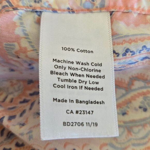Talbots Womens Large Peach & Blue Paisley Button-Up Shirt Roll Tab Sleeves - Picture 8 of 8